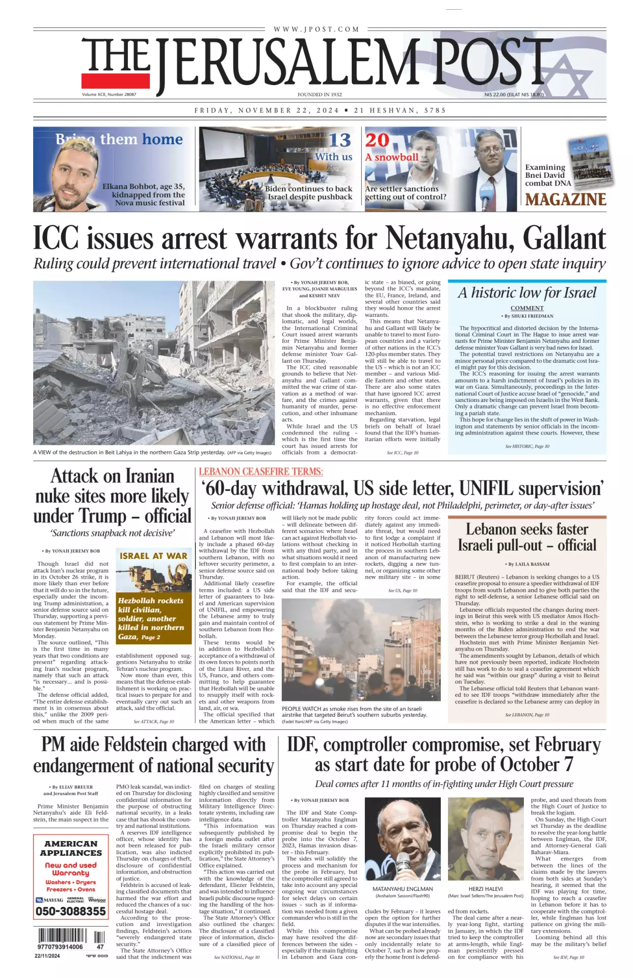 Prima-pagina-the jerusalem post-edizione-di-oggi-22-11-2024